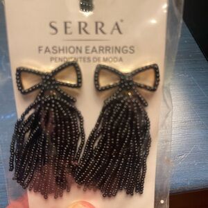 Serra Black Beaded Bow Earrings